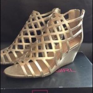 Size 7.5 gold wedge heels by Material Girl NWB